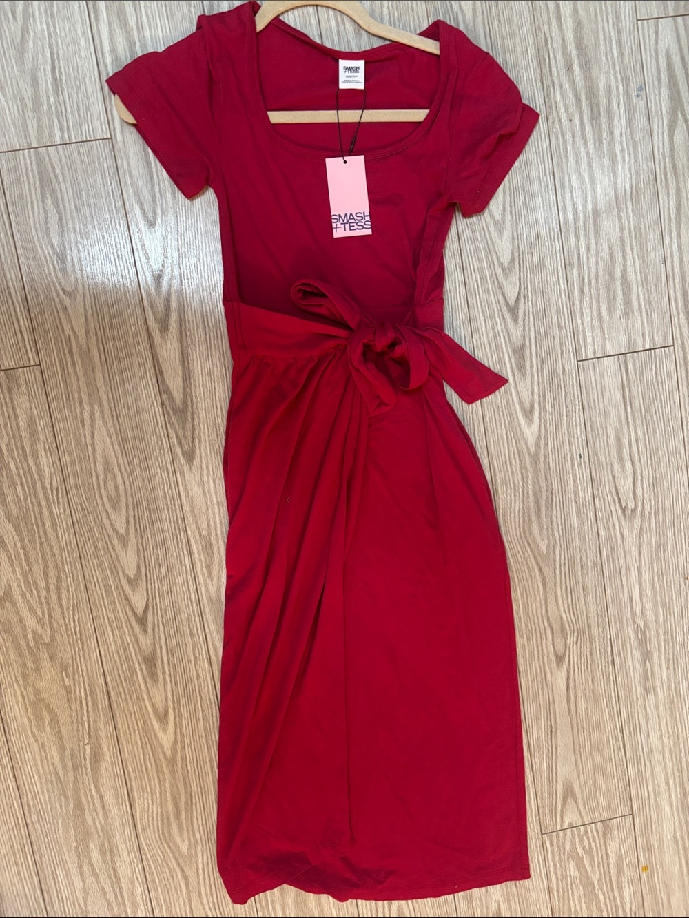 Smash + Tess Crimson Tie-Waist Scoop Midi Dress